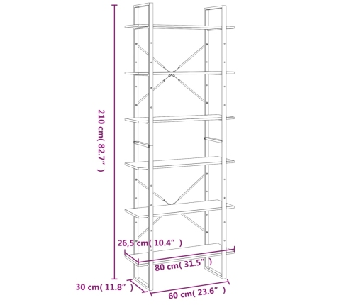 vidaXL Estantería alta madera contrachapada gris Sonoma 80x30x210 cm