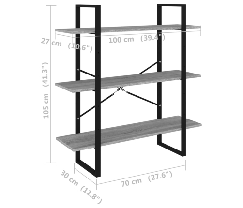 vidaXL Estantería madera contrachapada gris Sonoma 100x30x105 cm