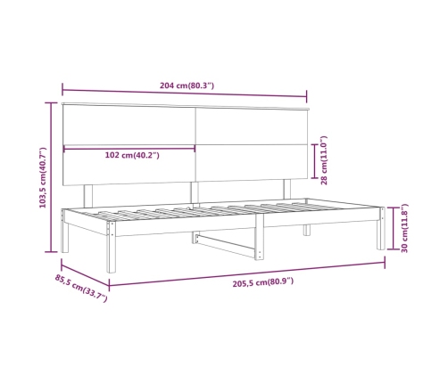 Sofá cama sin colchón madera maciza de pino 80x200 cm