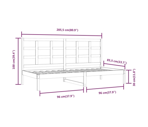 Sofá cama sin colchón madera maciza de pino blanco 80x200 cm