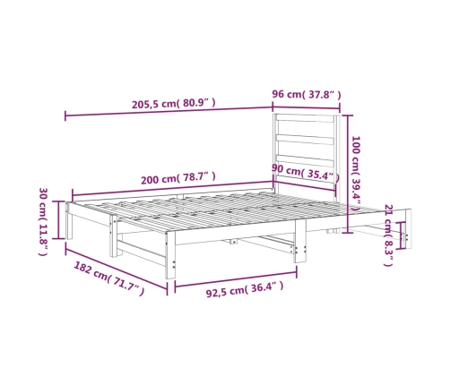 Sofá cama extraíble sin colchón blanco 2x(90x200) cm