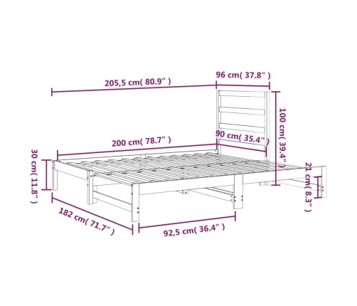 Sofá cama extraíble sin colchón negro 2x(90x200) cm