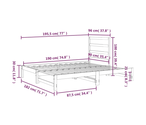 Sofá cama extraíble sin colchón 2x(90x190) cm