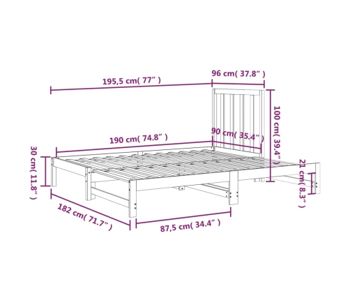 Sofá cama extraíble sin colchón 2x(90x190) cm