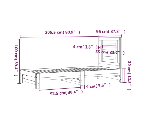 Sofá cama extraíble sin colchón negro 2x(90x200) cm