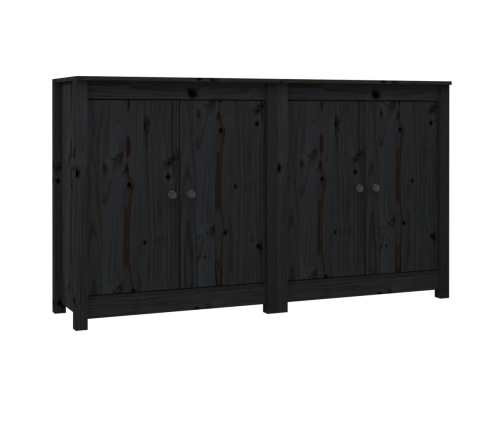 Aparador 2 uds de madera maciza de pino negro 70x35x80 cm