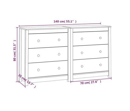 Aparador de madera maciza de pino 140x35x80 cm