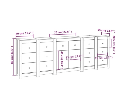 Aparador de madera maciza de pino 230x35x80 cm