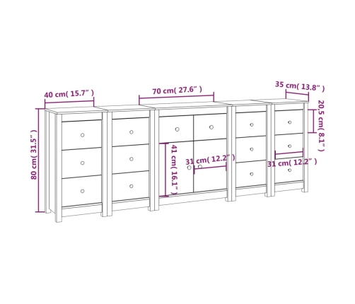 Aparador de madera maciza de pino blanco 230 x 35 x 80 cm