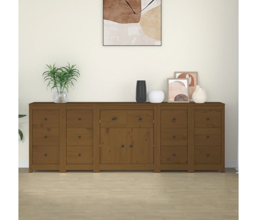 Aparador de madera maciza de pino marrón miel 230 x 35 x 80 cm