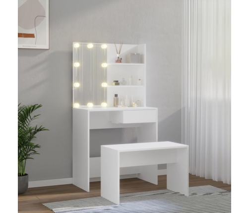 Juego de tocador con LED madera contrachapada blanco