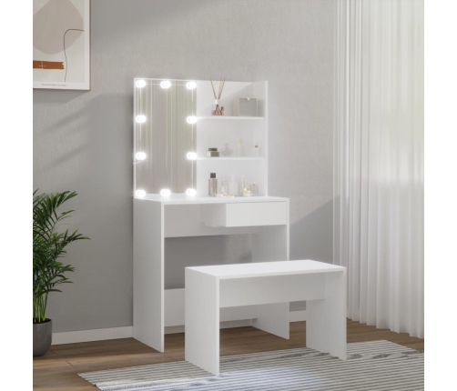 Juego de tocador con LED madera contrachapada blanco