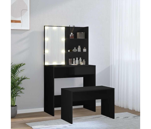 Juego de tocador con LED madera contrachapada negro