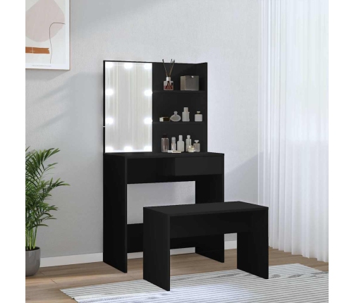 Juego de tocador con LED madera contrachapada negro