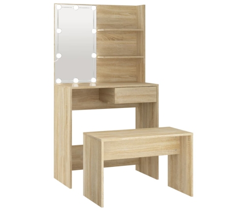 Set de tocador con LED madera contrachapada roble Sonoma