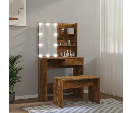 Juego de tocador con LED madera contrachapada roble ahumado