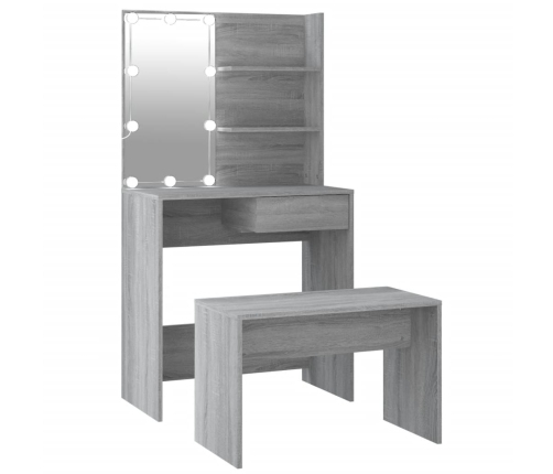 Juego de tocador con LED madera contrachapada gris Sonoma