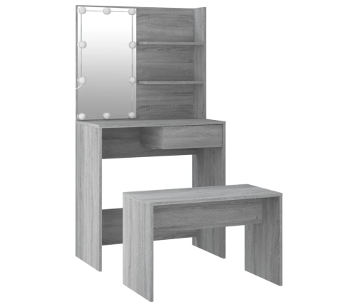 Juego de tocador con LED madera contrachapada gris Sonoma