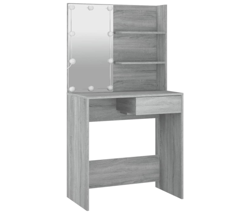 Juego de tocador con LED madera contrachapada gris Sonoma