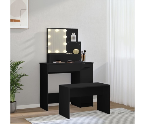 Juego de tocador con LED madera contrachapada negro