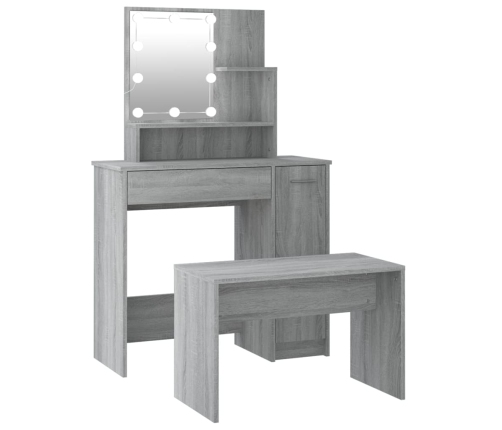 Juego de tocador con LED madera contrachapada gris Sonoma