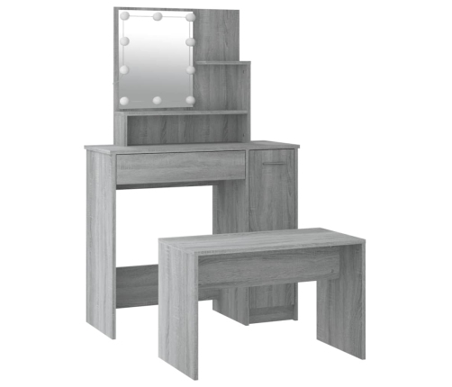 Juego de tocador con LED madera contrachapada gris Sonoma