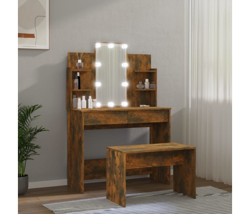 Juego de tocador con LED madera contrachapada roble ahumado