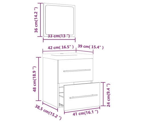 Mueble de baño con lavabo madera contrachapada roble ahumado