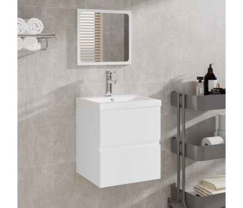 Armario de lavabo con lavamanos y espejo blanco