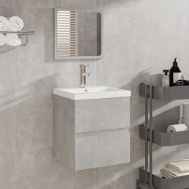 Armario de lavabo con lavamanos y espejo gris hormigón