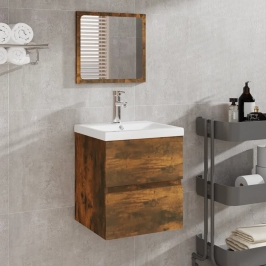 Armario de lavabo con lavamanos y espejo color roble ahumado