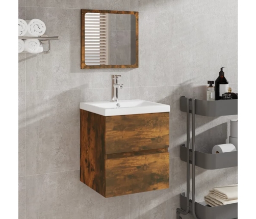 Armario de lavabo con lavamanos y espejo color roble ahumado