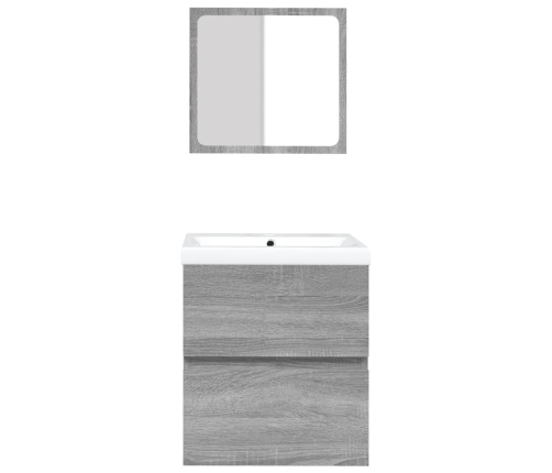 Armario de lavabo con lavamanos y espejo gris sonoma