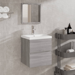 Armario de lavabo con lavamanos y espejo gris sonoma