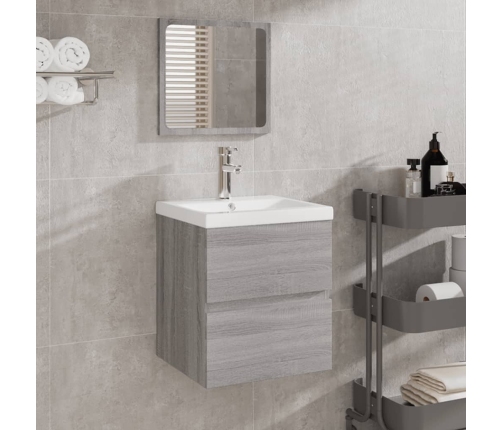 Armario de lavabo con lavamanos y espejo gris sonoma