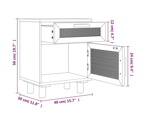 vidaXL Mesitas de noche 2 uds madera maciza pino marrón ratán natural
