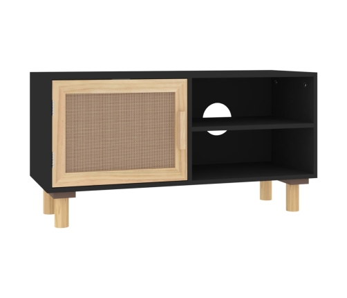 Mueble para TV madera maciza pino y ratán natural 80x30x40 cm