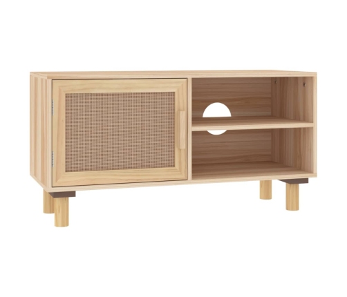 vidaXL Mueble para TV madera maciza pino y ratán natural 80x30x40 cm