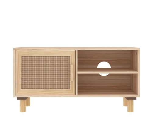 vidaXL Mueble para TV madera maciza pino y ratán natural 80x30x40 cm