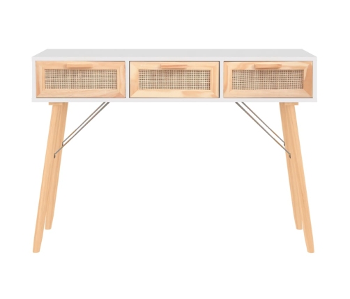 Mesa consola madera pino maciza ratán natural 105x30x75 cm