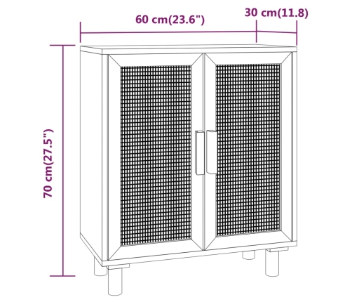 Aparador negro madera pino maciza y ratán natural 60x30x70 cm