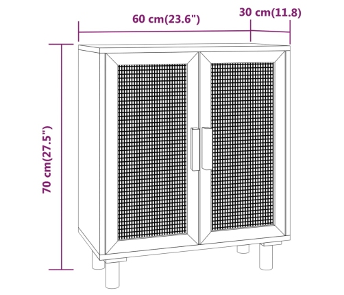 Aparador marrón madera pino maciza y ratán natural 60x30x70 cm