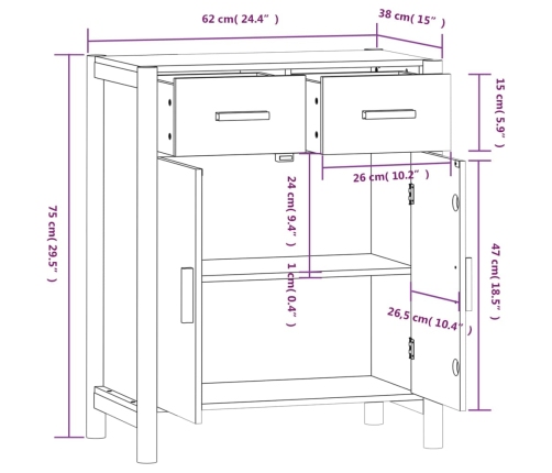 Aparador de madera contrachapada blanco 62x38x75 cm