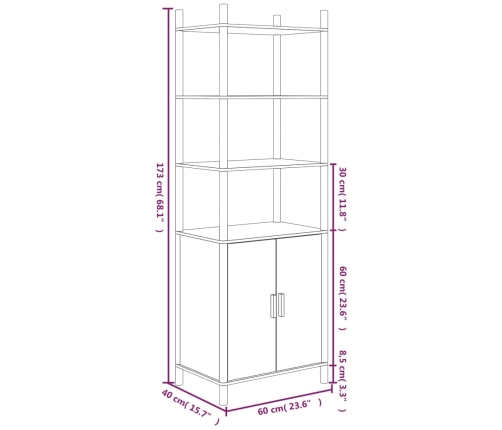 Aparador alto madera contrachapada blanco 60x40x173 cm