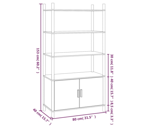 Aparador alto madera contrachapada blanco 80x40x153 cm