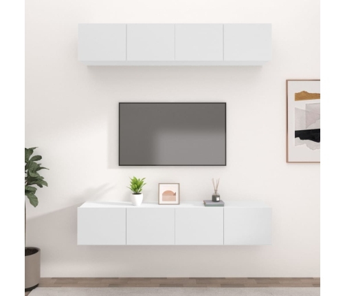 Muebles para TV 4 uds madera contrachapada blanco 80x30x30 cm