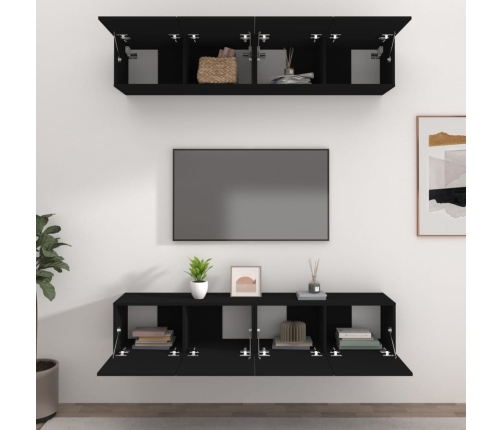 Set muebles de TV 4 uds madera contrachapada negro 80x30x30 cm