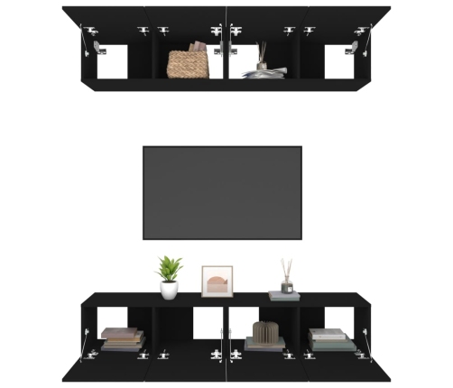 Set muebles de TV 4 uds madera contrachapada negro 80x30x30 cm