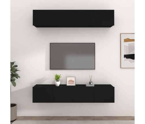 Set muebles de TV 4 uds madera contrachapada negro 80x30x30 cm