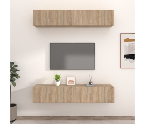 vidaXL Muebles TV 4 uds madera contrachapada roble Sonoma 80x30x30 cm